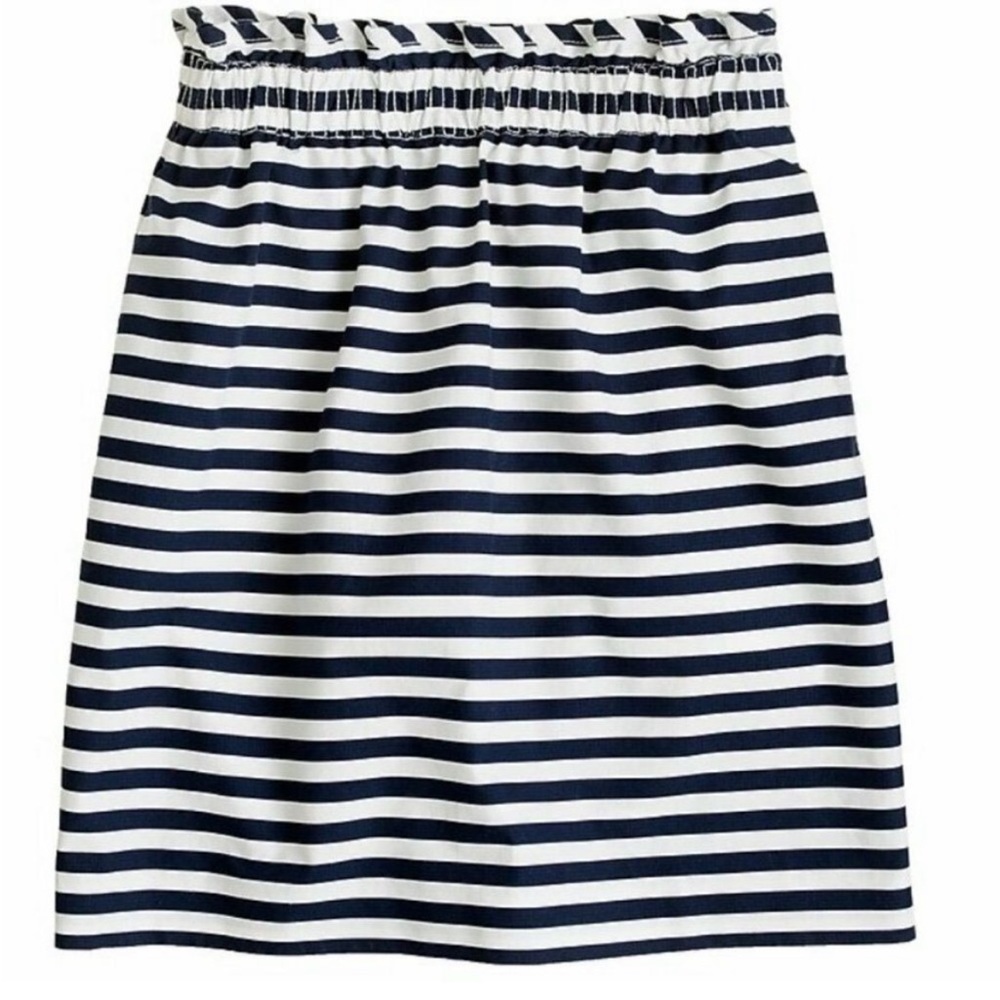 J. CREW Navy White Stripe City Pull-on Skirt in Ripstop Cotton Size 2